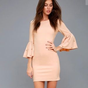 Blush Pink Pearl Flounce Sleeve Bodycon Dress